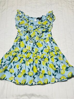 French Connection Kids Lemon Print Dress - Light Blue & Yellow